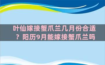 叶仙嫁接蟹爪兰几月份合适？阳历9月能嫁接蟹爪兰吗