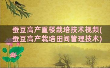 蚕豆高产重楼栽培技术视频(蚕豆高产栽培田间管理技术)